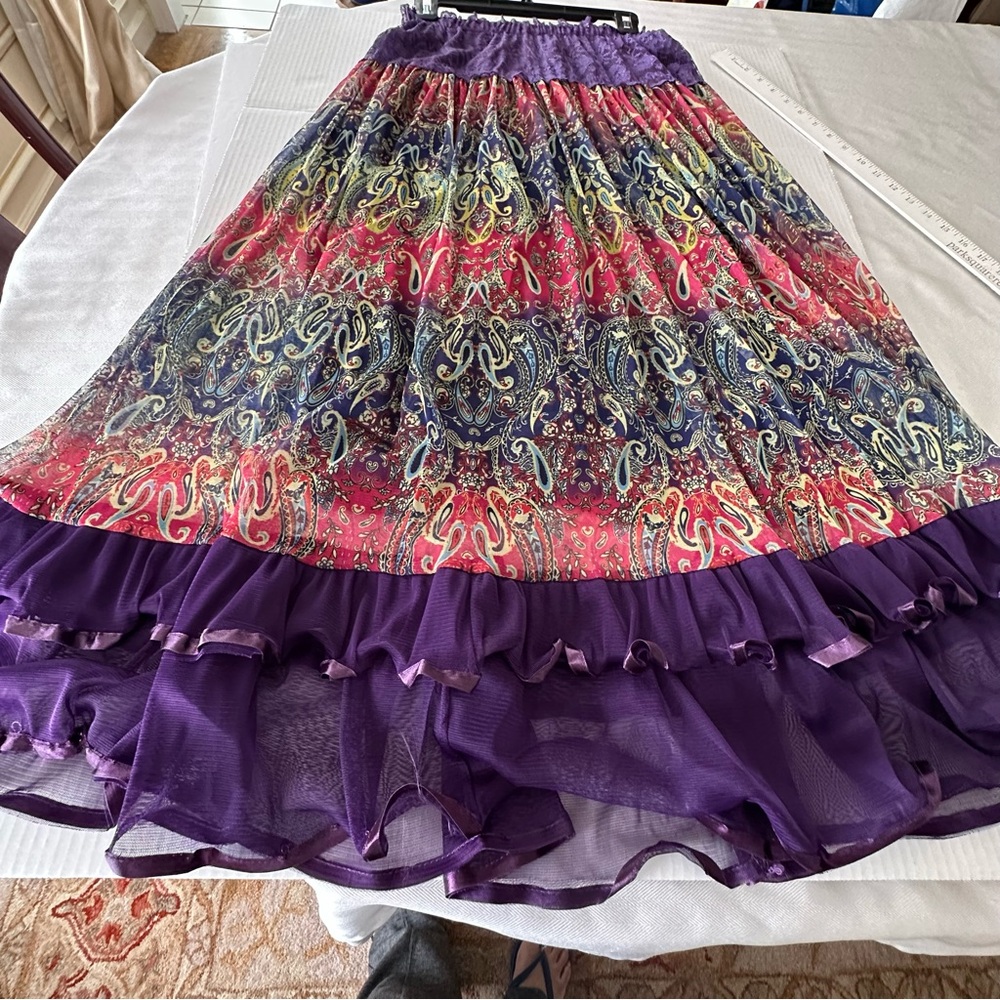 Colorful Paisley Print mesh lined tiered fairy Women's Skirt Sacred Threads